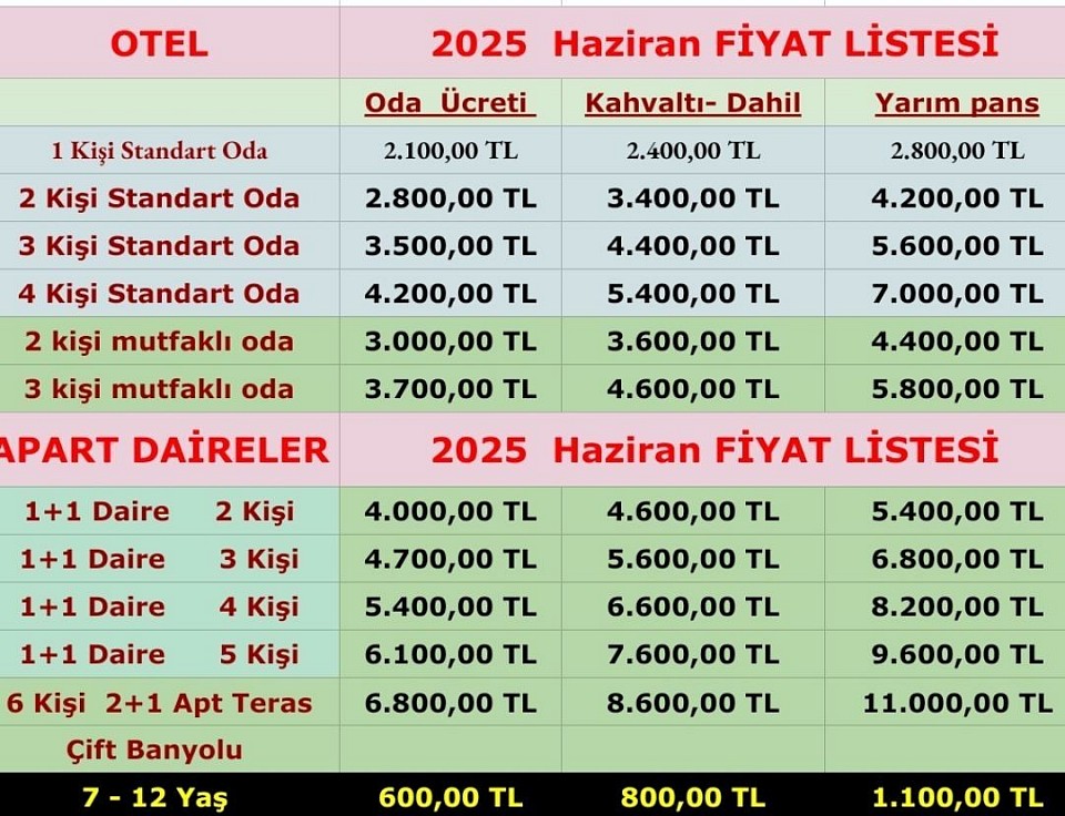 2025 Kurban Bayramı Dahil Fiyat listesi