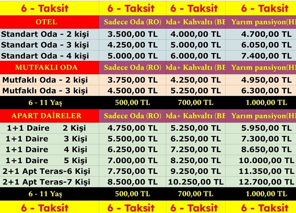 Temmuz ağustos fiyat listesi 6 taksi