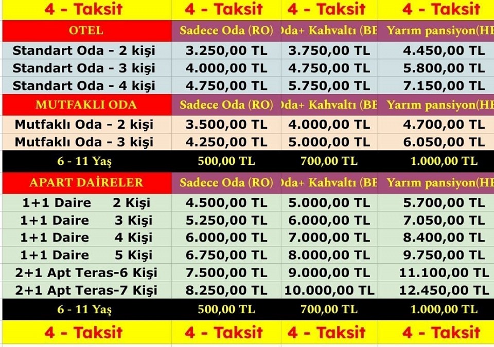 Temmuz Ağustos fiyat listesi 4 taksit