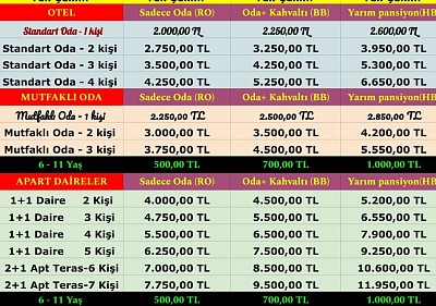 TEMMUZ-AGUSTOS FİYAT LİSTESİ