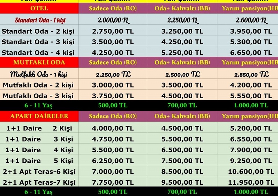 Temmuz ağustos fiyat listesi