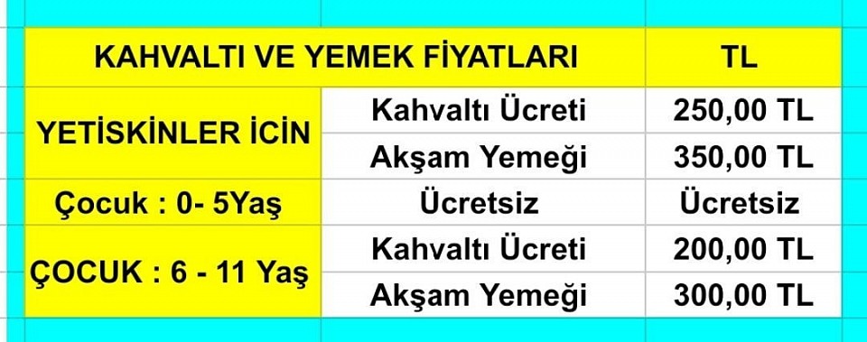 YEME İCME FİYAT LİSTESİ