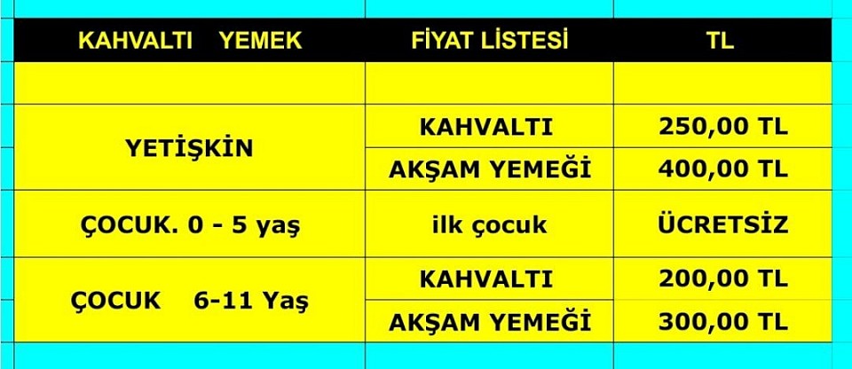 YEME İCME FİYAT LİSTESİ