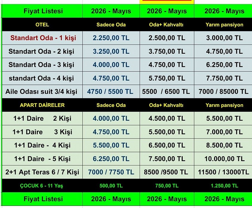 2026 Mayıs Fiyat Listesi