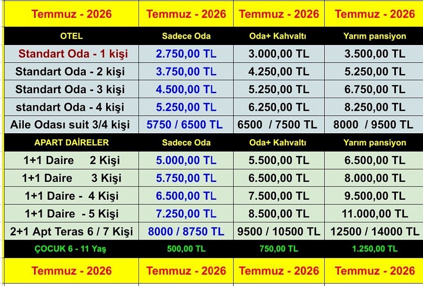 2026 Temmuz / Fiyat Listesi