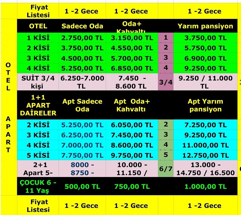 1 - 2    GECE FİYAT LİSTESİ