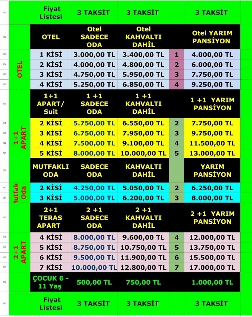 3 GECE VE ÜZERİ KONAKLAMALARDA 3 TAKSİT